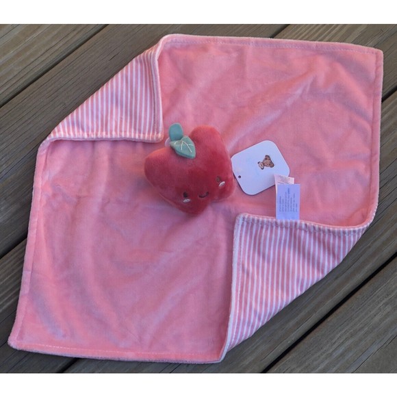 Rene Rofe Baby Apple Security Blanket Pink White Striped Velour Minky Lo… - Picture 3 of 5